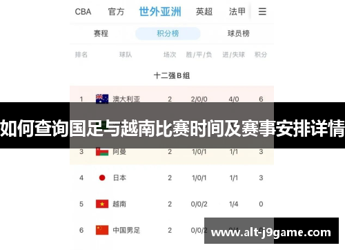 如何查询国足与越南比赛时间及赛事安排详情